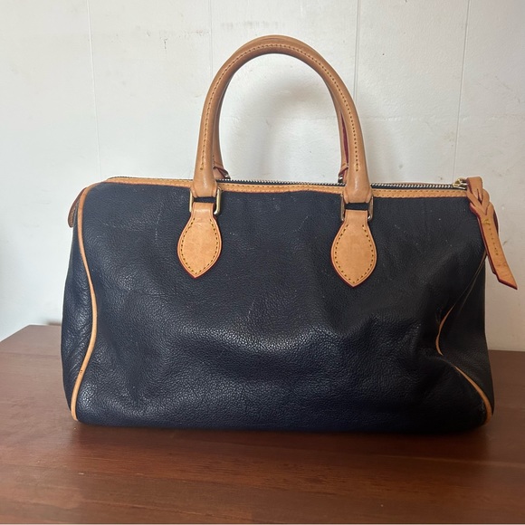 Dooney & Bourke Navy Blue Pebbled Leather Handbag Purse Pink Lining Red Trim - Picture 4 of 12